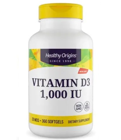 HEALTHY ORIGINS D3-vitamiin 1000 IU – D-vitamiin 360 kapslit