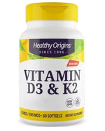 HEALTHY ORIGINS Vitamin D3 ja K2 – Vitamiin D3 + K2 60 kapslit
