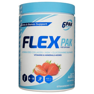 6PAK Flex Pak, hüdrolüüsitud kollageen + MSM + glükoosamiinsulfaat, maasikamaitseline - 400 g