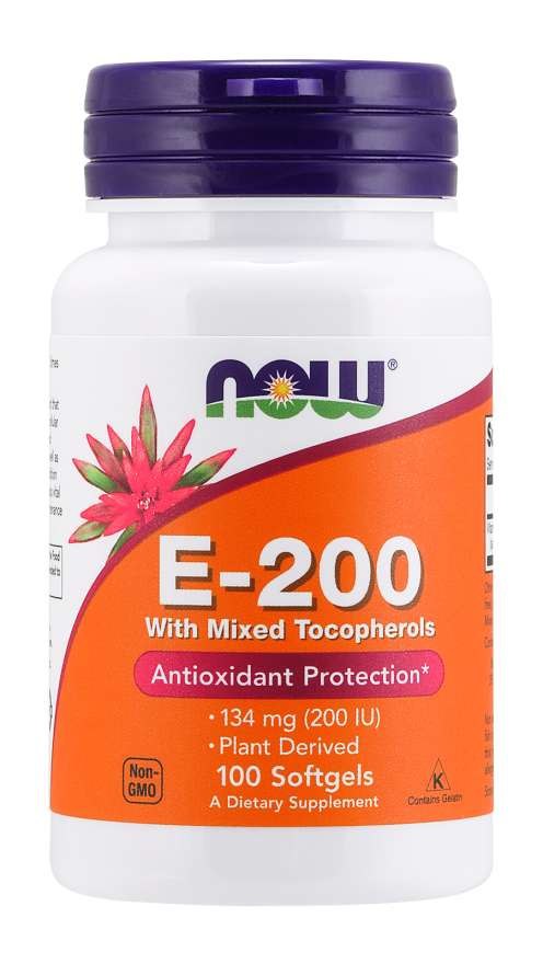 Now Foods Vitamiin E 200 segatokoferoolidega 100 kapslit