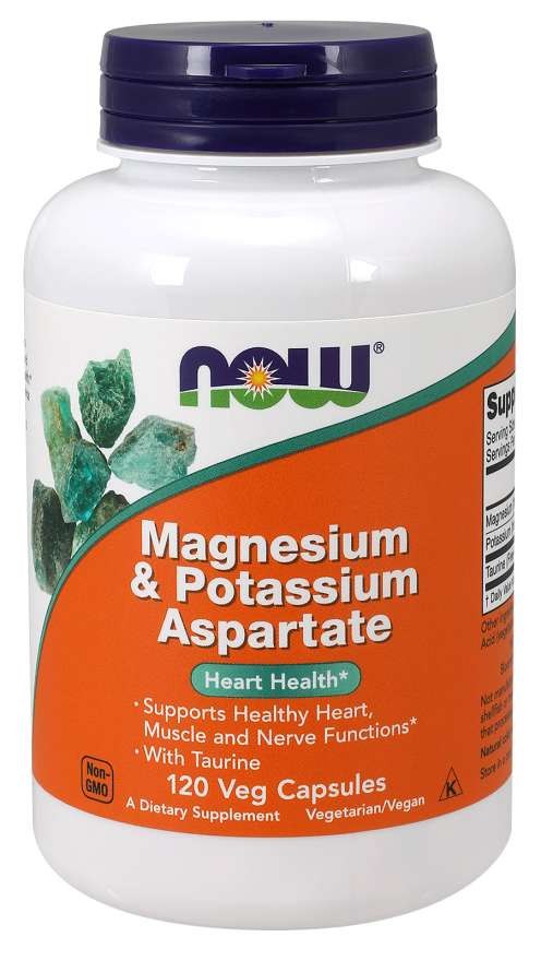 NOW FOODS Magneesiumi ja Kaaliumi Aspartaat - magneesium, tauriin ja kaalium 120 kaps.