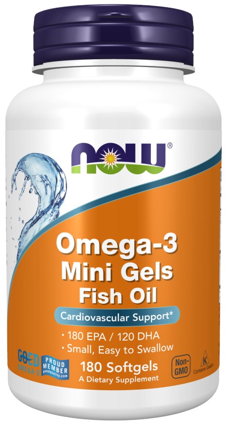 Now Foods Omega 3 mini geelid – DHA 120 mg + EPA 180 mg 180 kapslit