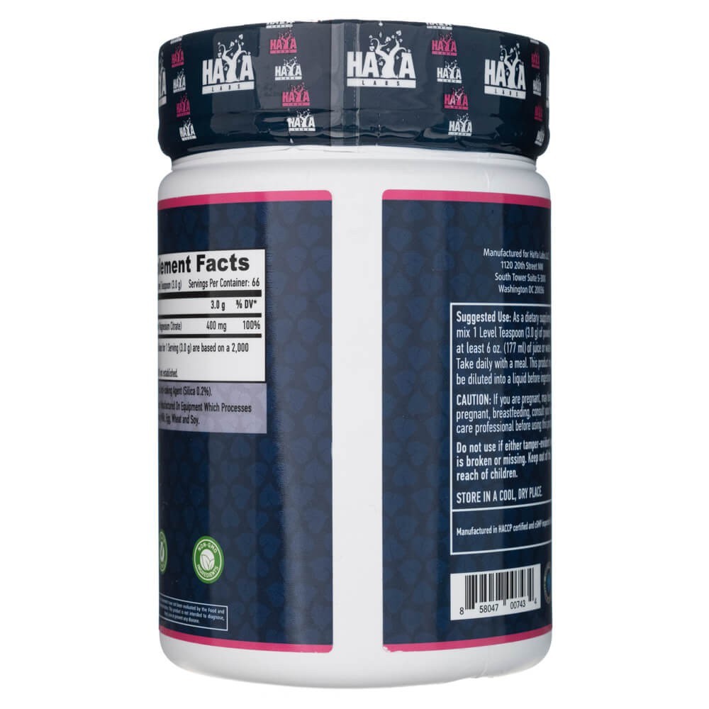 Haya Labs magneesiumtsitraat, pulber 400 mg – 200 g
