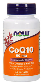 CoQ10 with Omega-3, 60mg - 60 softgels - NOW Foods