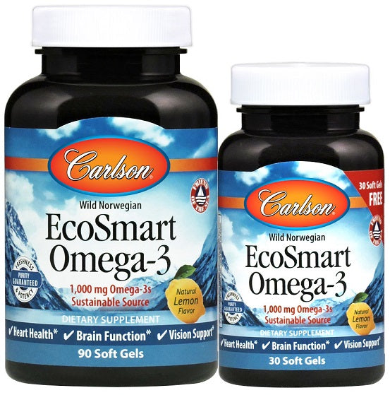 Smart Omega-3, 1000mg Natural Lemon - 90 + 30 softgels - Carlson Labs