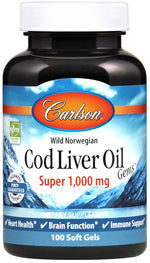 Wild Norwegian Cod Liver Oil Gems, 1000mg - 100 softgels - Carlson Labs