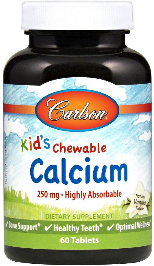 Kid's Chewable Calcium, 250mg Natural Vanilla - 60 tablets - Carlson Labs