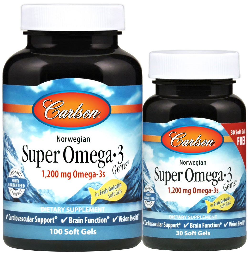 Norwegian Super Omega-3 Gems, 1200mg - 100 + 30 softgels - Carlson Labs