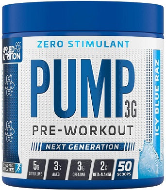 Pump 3G Pre-Workout (Zero Stimulant), Icy Blue Raz (EAN 634158794353) - 375 grams - Applied Nutrition