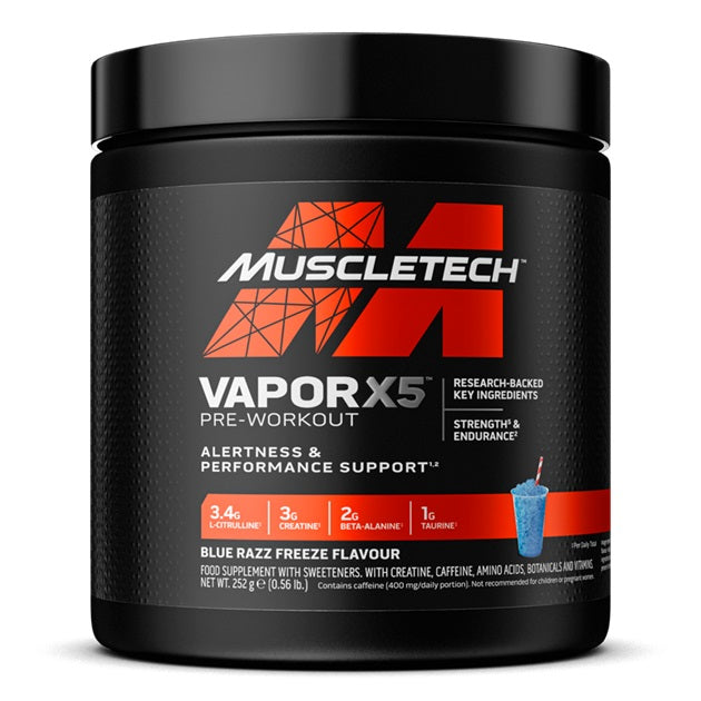 Vapor X5 Pre-Workout, Blue Razz Freeze - 252 grams - MuscleTech