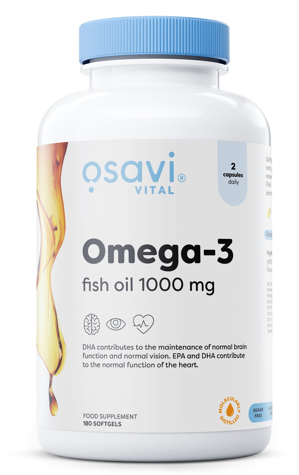 Omega-3 Fish Oil Molecularly Distilled, 1000mg (Lemon) - 180 softgels - Osavi