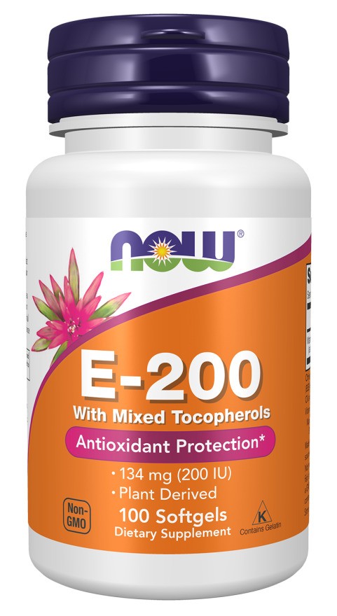 Vitamin E-200 with Mixed Tocopherols - 100 softgels - NOW Foods