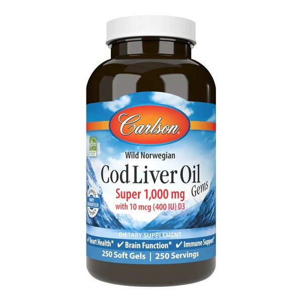 Wild Norwegian Cod Liver Oil Gems, 1000mg - 250 softgels - Carlson Labs