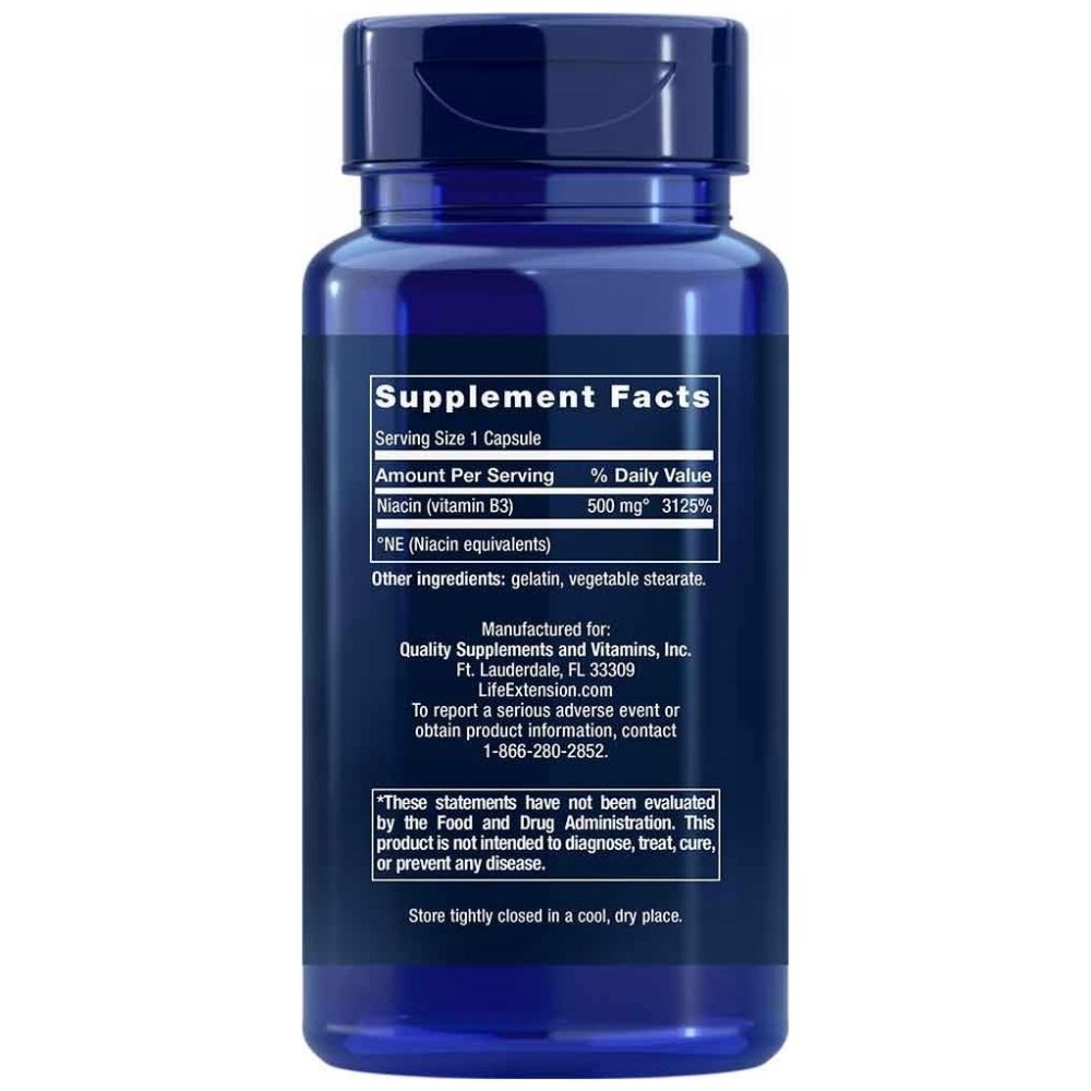 Life Extension vitaminas B3 niacinas 500 mg - 100 kapsulių - Magnis.lt