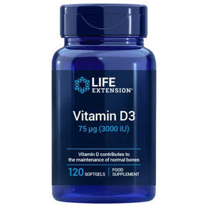 Life Extension vitamiin D3 75 mcg (3000 IU) – 120 pehmet geelkapslit