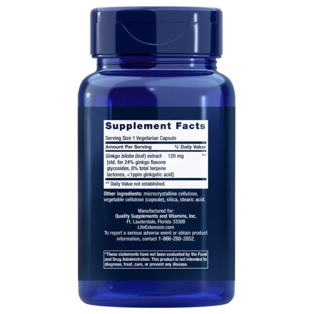 Life Extension Ginkgo Biloba (Ginkgo biloba) 120 mg - 365 kapslit