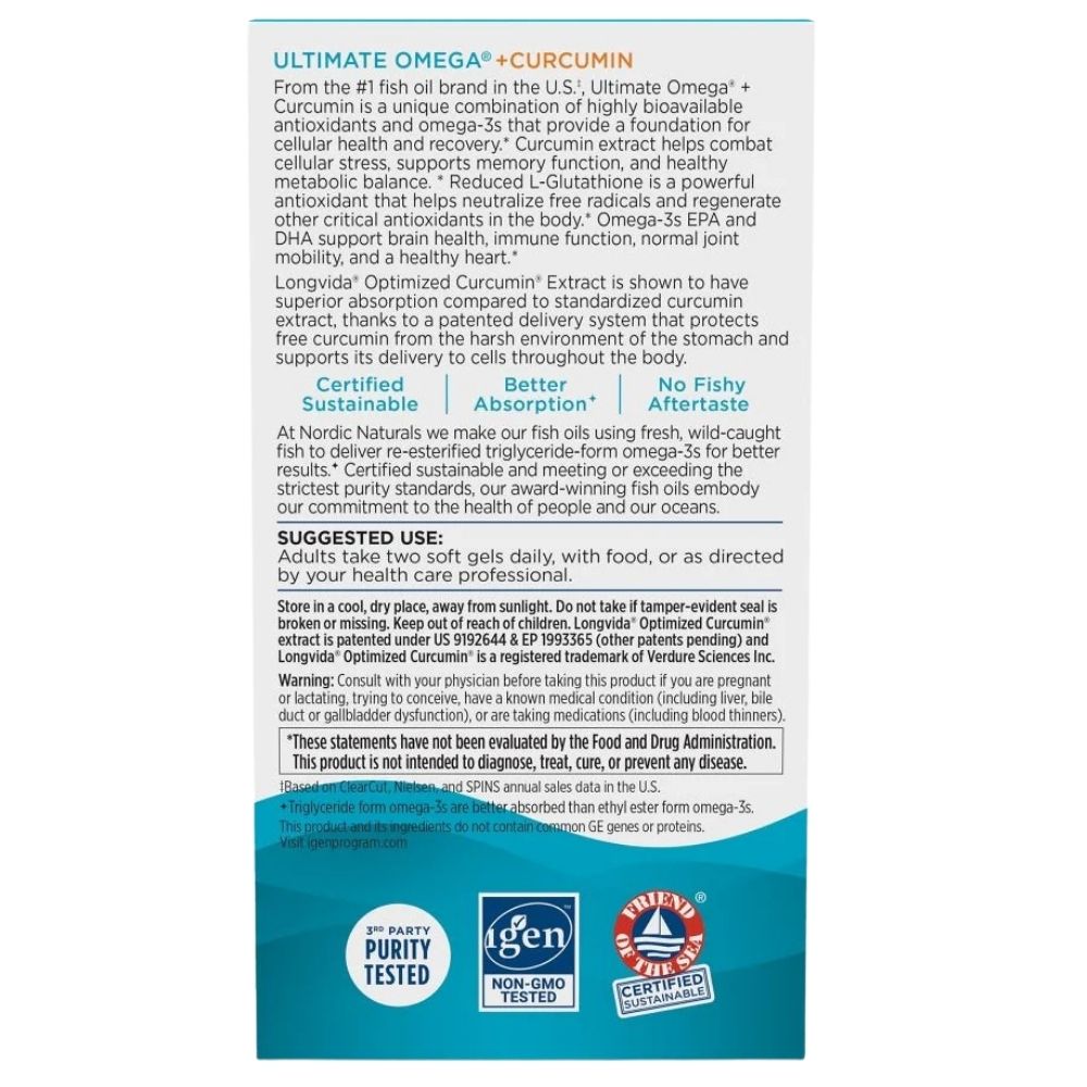 Nordic Naturals Ultimate Omega + kurkumiin – 60 kapslit