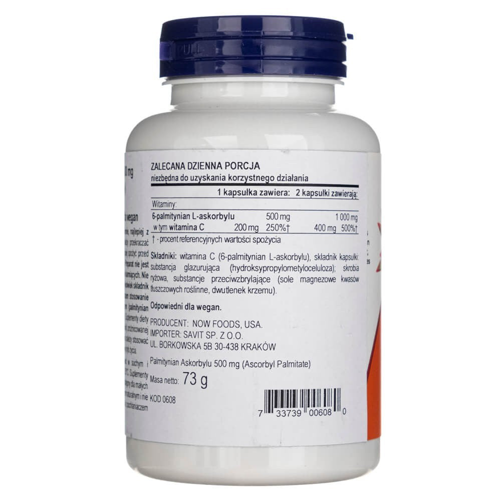 Now Foods askorbüülpalmitaat 500 mg - 100 kapslit
