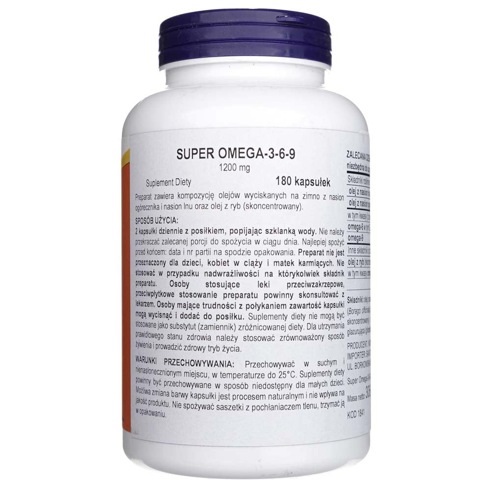 Now Foods Super Omega 3-6-9 1200 mg - 180 pehmet geelkapslit