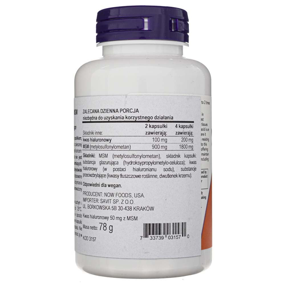 Now Foods hüaluroonhape MSM-iga 50 mg - 120 kapslit