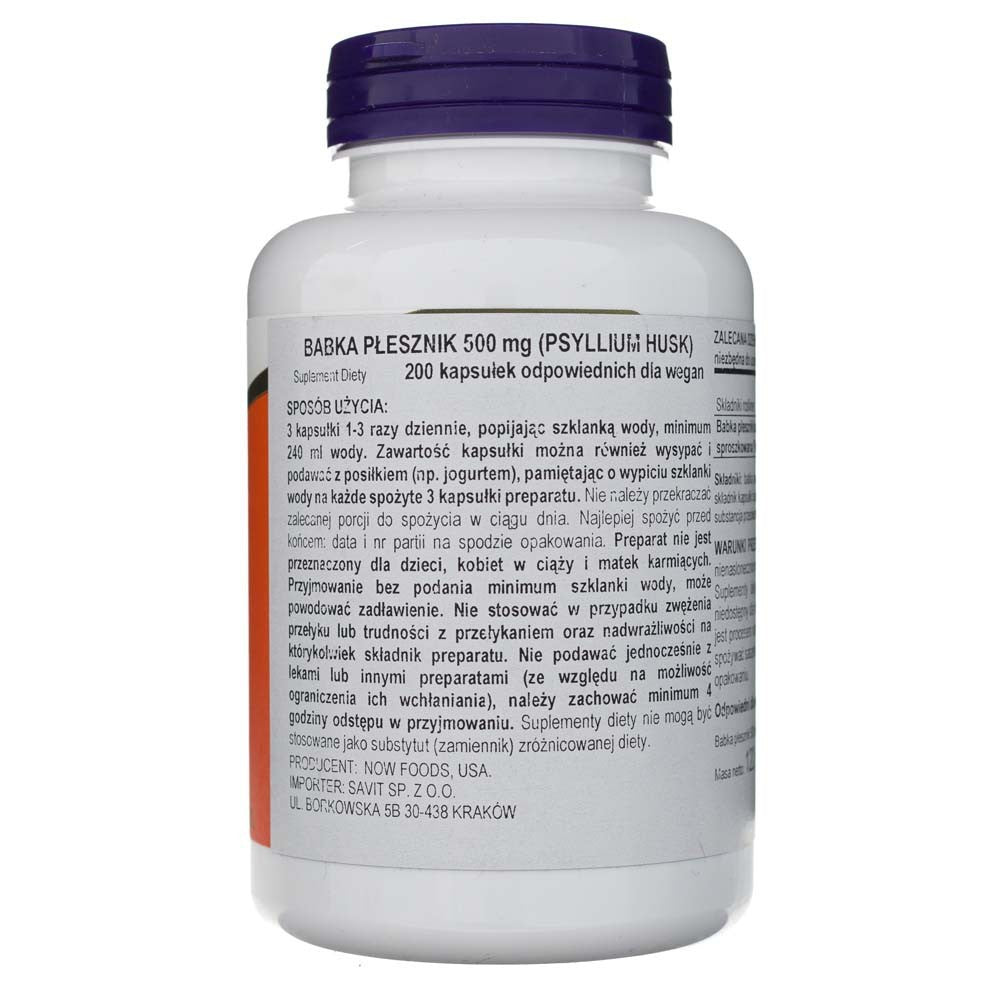 Now Foods Psülliumi kestad 500 mg - 200 kapslit