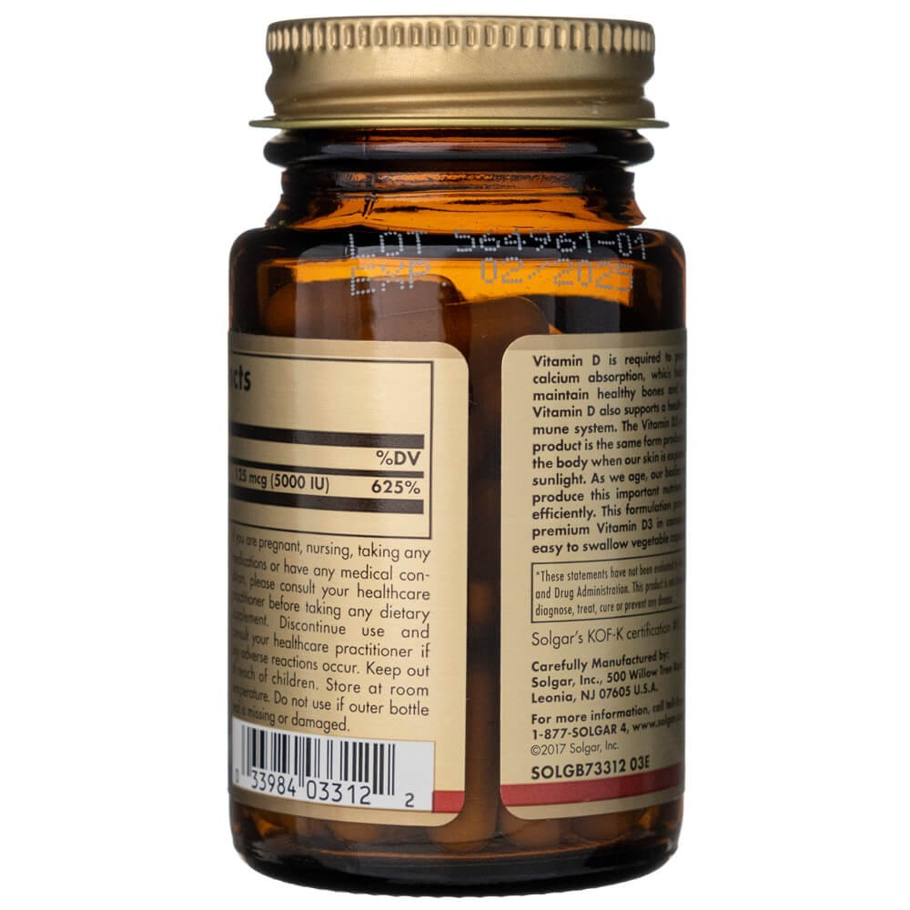 Solgar Vitamiin D3 125 mcg (5000 IU) – 60 kapslit