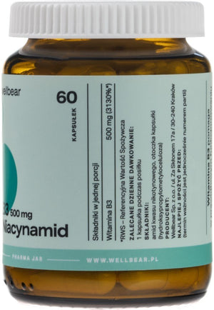 Wellbear Vitamiin B3 500 mg (nikotiinamiid) – 60 kapslit