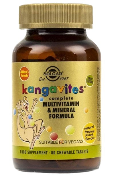 Solgar Kangavites multivitamiinid ja mineraalid - troopiliste puuviljamaitselised närimistabletid, 60 tabletti