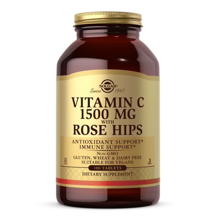 Solgar Vitamin C 1500 mg kibuvitsaga - C-vitamiin 1500 mg kibuvitsaga 180 tabletti