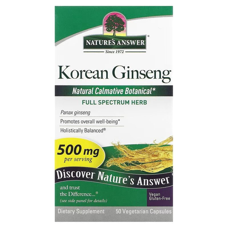 Nature's Answer Korea ženšenn 500 mg - Korea ženšenn 50 kapslit