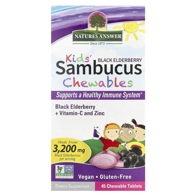 Nature's Answer Laste närimistabletid Sambucus musta leedriga 45 tabletti