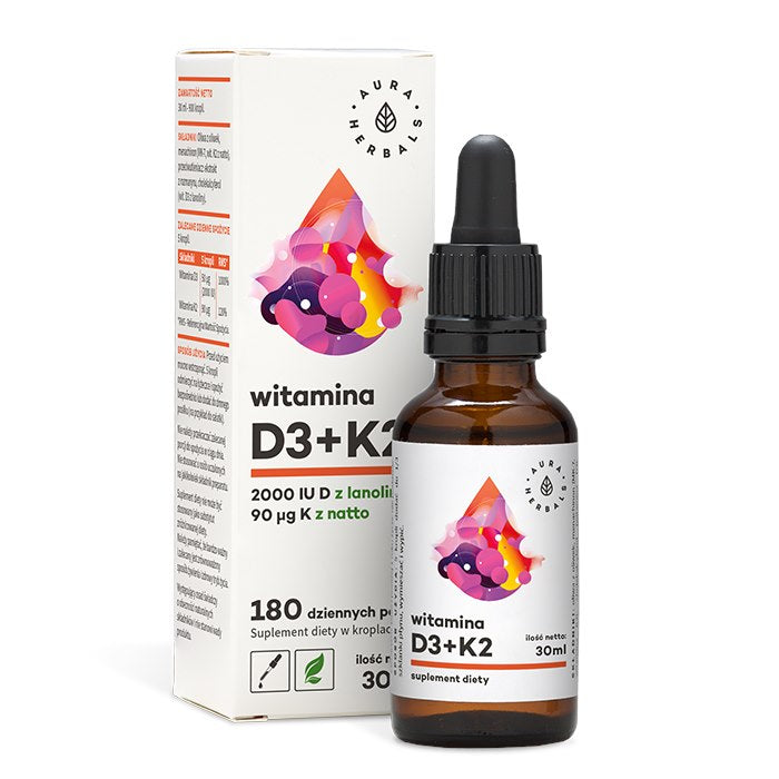 AURA HERBALS vitamiin D3 + K2mk7 tilkadena 30 ml