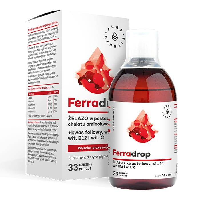 AURA HERBALS Ferradrop - vedel raud ja foolhape 500 ml