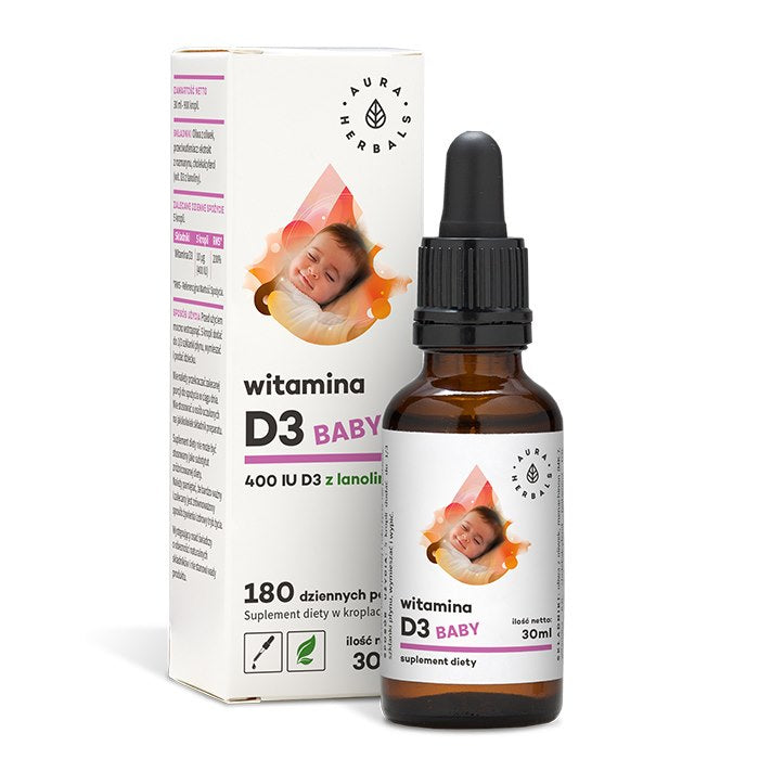 AURA HERBALS vitamiin D3 imikutele 400 RÜ – tilgad 30 ml