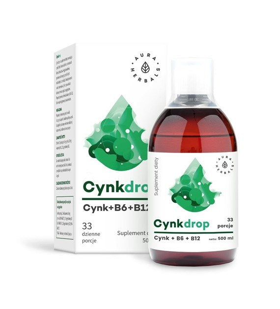 AURA HERBALS Cynkdrop – vedel tsink B6- ja B12-vitamiinidega, 500 ml