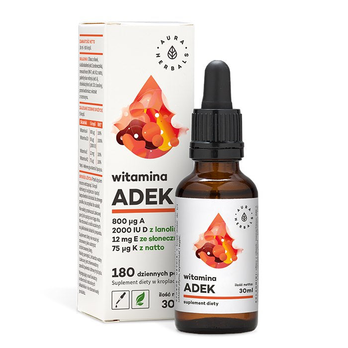 AURA HERBALS vitamiini A + D3 2000 RÜ + E + K2 MK7 ADEK tilgad 30 ml