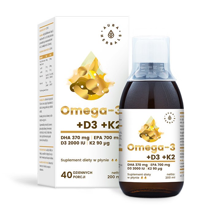 AURA HERBALS Omega-3 370 DHA + D3 2000 RÜ + K2MK7 vedelik 200 ml