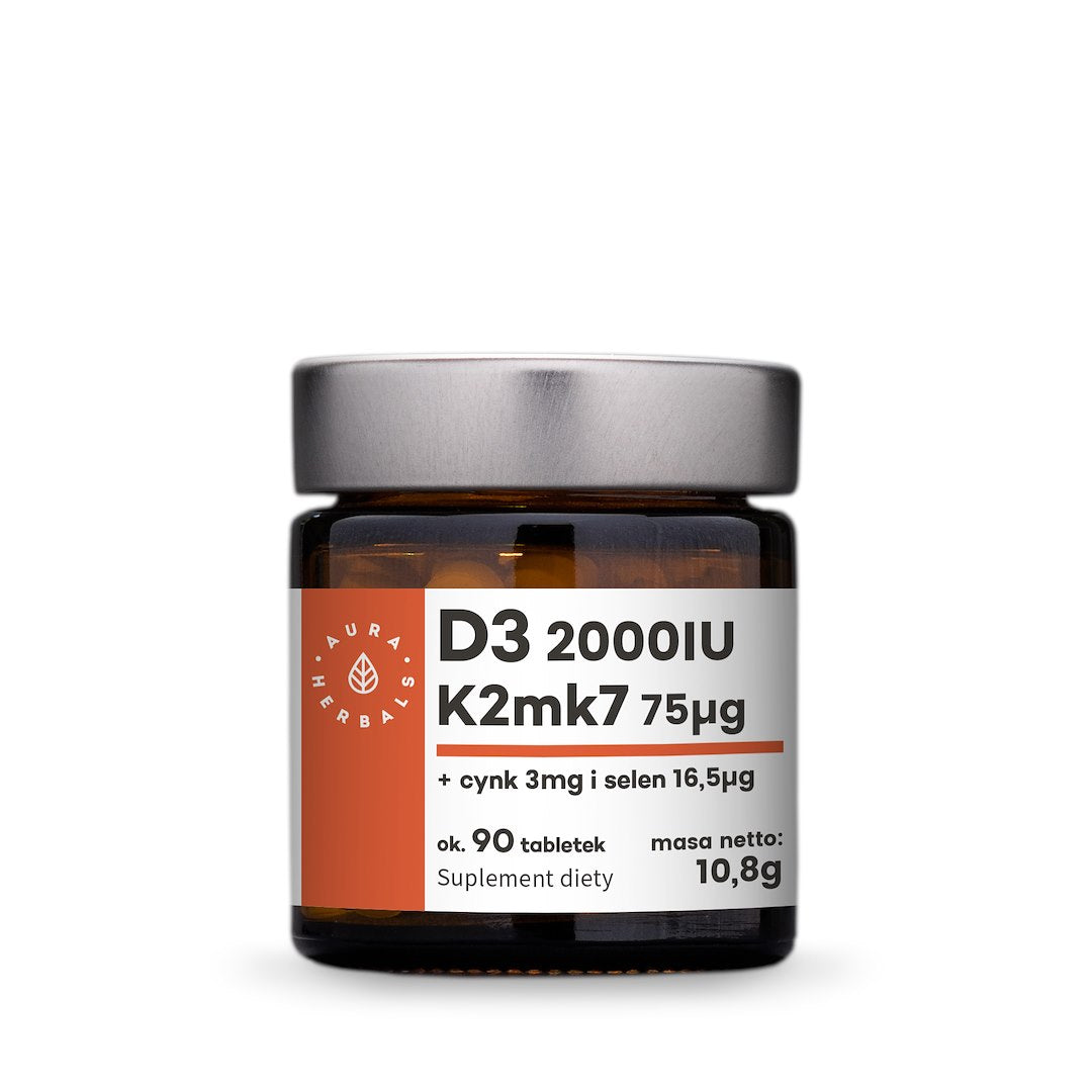 AURA HERBALS D3 2000 RÜ + K2mk7 + tsink + seleen 90 tabletti