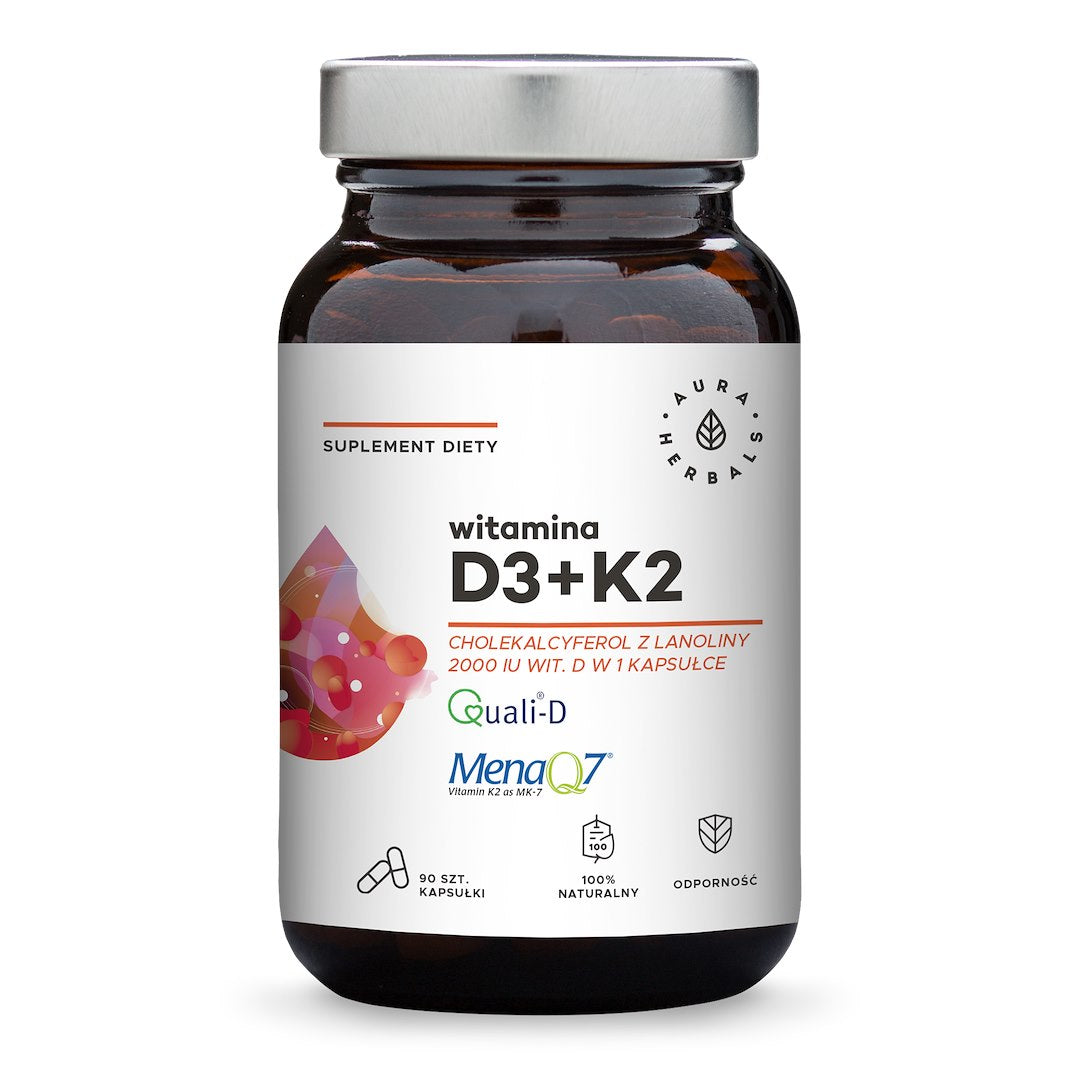 AURA HERBALS Vitamiin D3 2000 IU + K2 90 kaps.