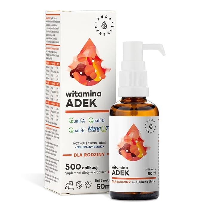 AURA HERBALS Vitamiin A + D3 + E + K2 MK7 ADEK – perele 50 ml