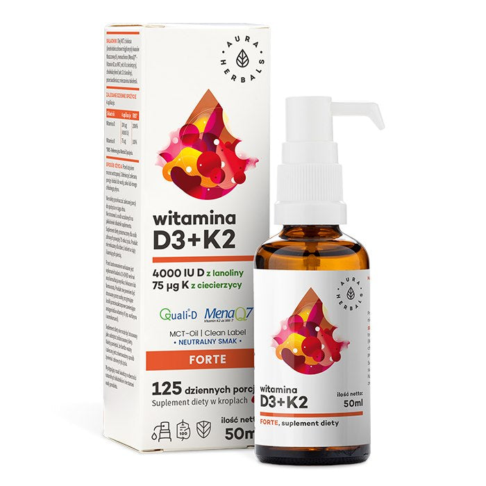 AURA HERBALS D3 + K2mk7 vitamiin MCT õlis 50 ml