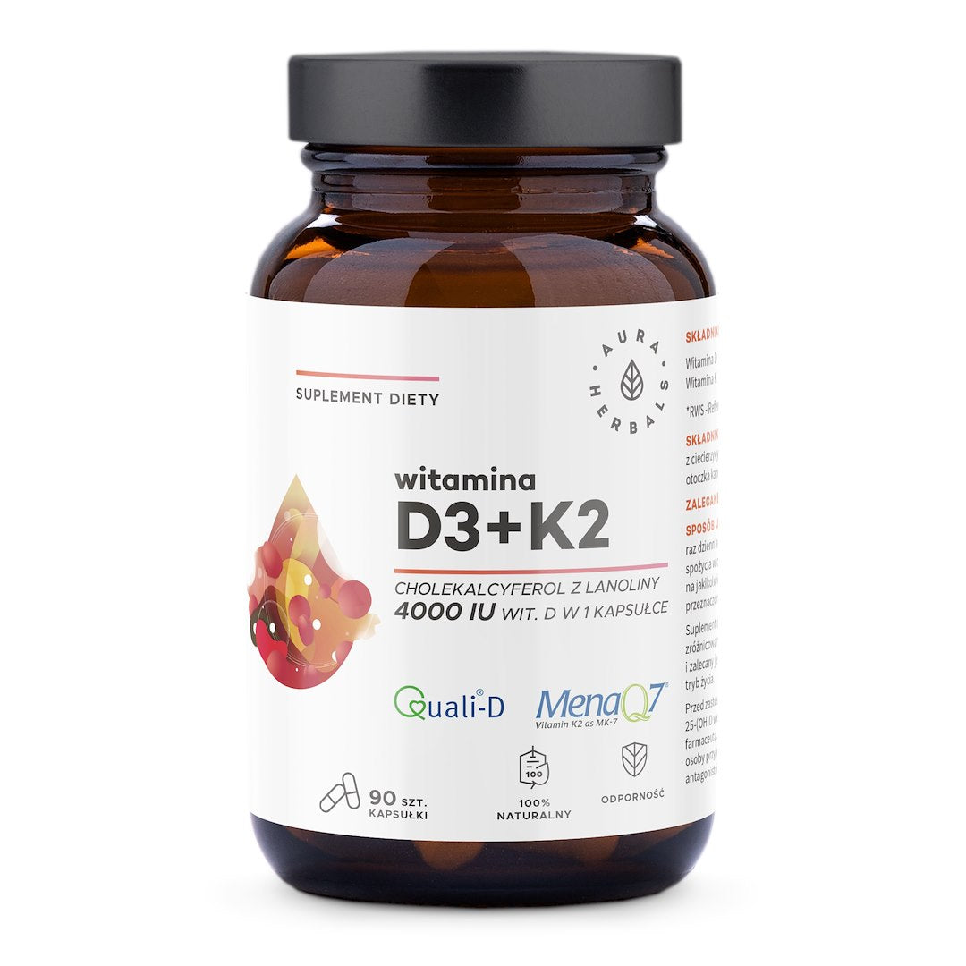 AURA HERBALS Vitamiin D3 4000 IU + K2 90 kaps.