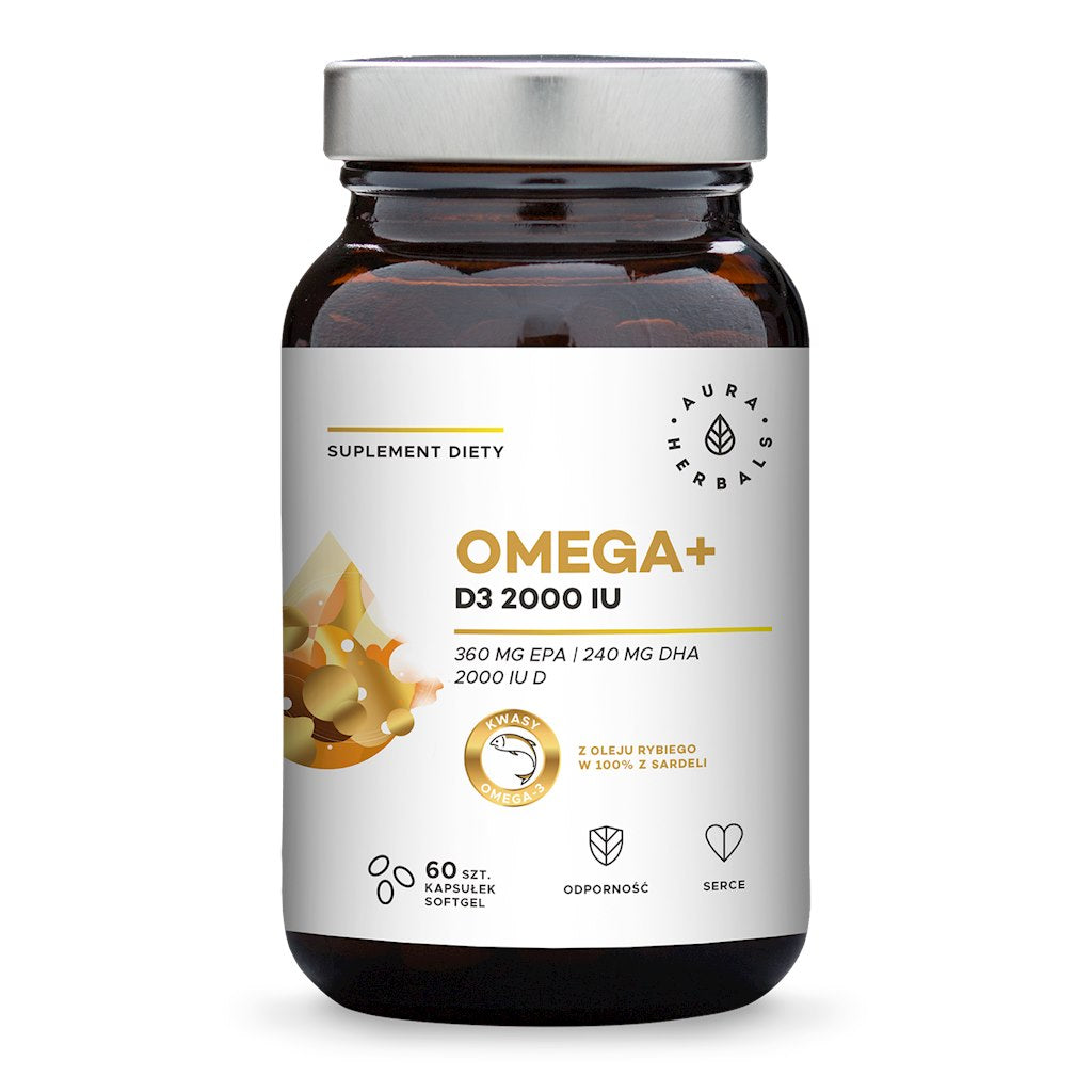 AURA HERBALS Omega+ D3-vitamiin 2000 RÜ /kolekaltsiferool/ 50 mcg 60 kapslit