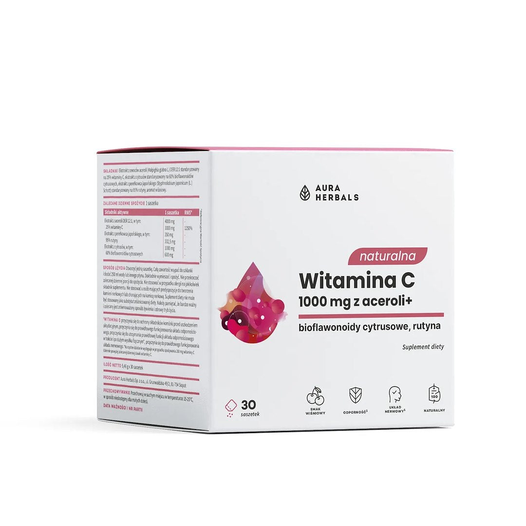 AURA HERBALS looduslik C-vitamiin 1000 mg atseroola viljadest, pakendites 30 tk.