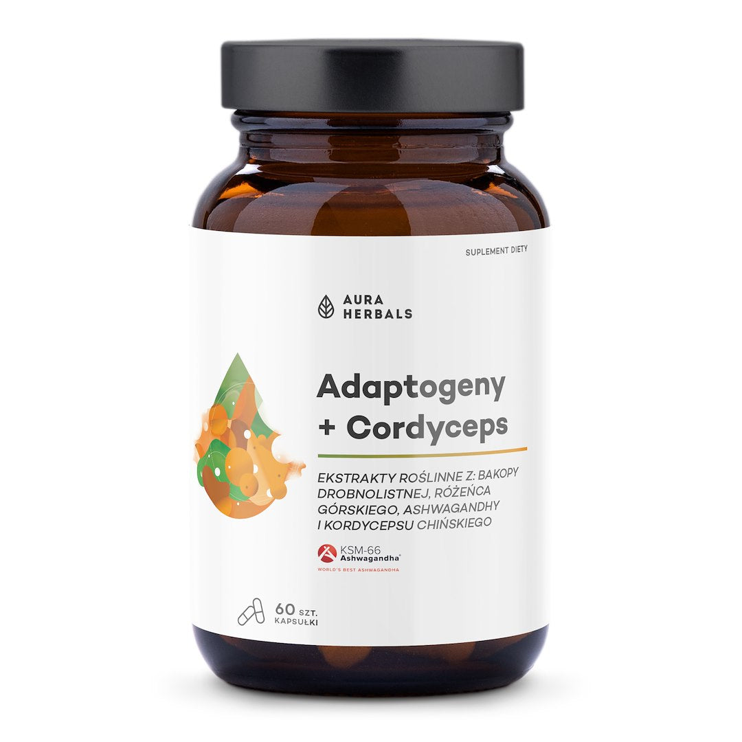 AURA HERBALS Adaptogeenid, taimeekstraktid + korditseps 60 kaps.