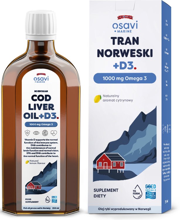 Osavi Norra tursamaksaõli +D3, 1000 mg Omega 3 – sidrunimaitseline 250 ml