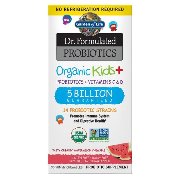 Garden of Life orgaanilised tabletid lastele + probiootikumid + C- ja D-vitamiin – arbuusimaitseline 30 tabletti
