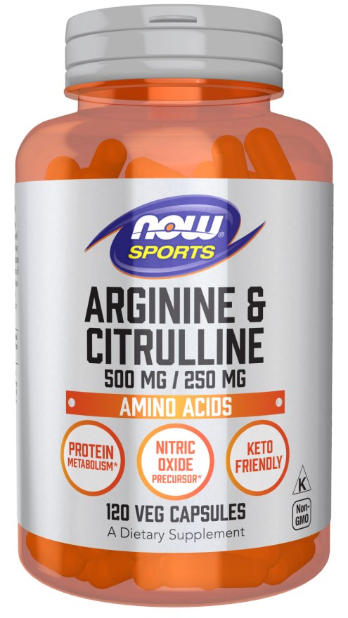 NOW FOODS L-arginiin 500 mg + L-tsitrulliin 250 mg 120 kapslit