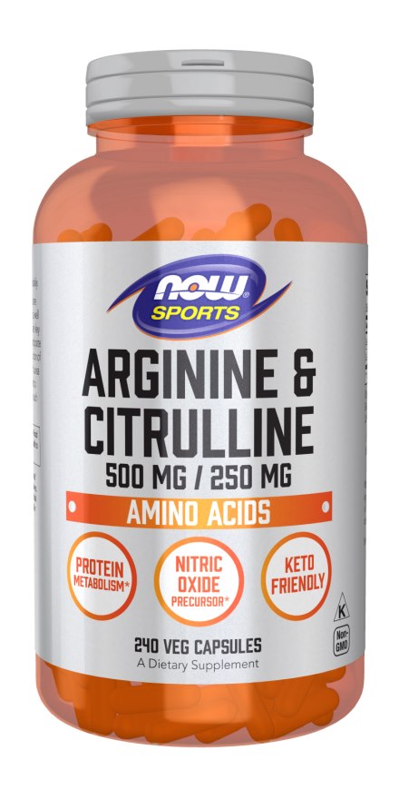 NOW FOODS L-arginiin 500 mg + L-tsitruliin 250 mg 240 kaps.