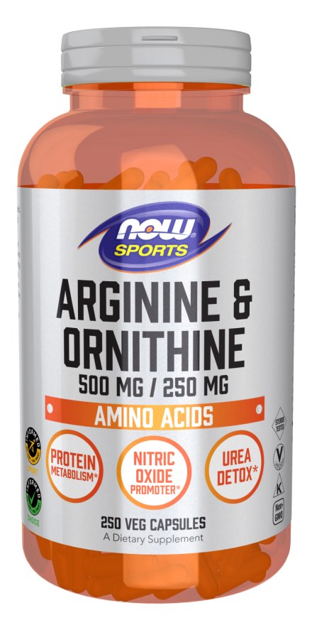 NOW FOODS Arginiin 500 mg + Ornitiin 250 mg 250 kaps.